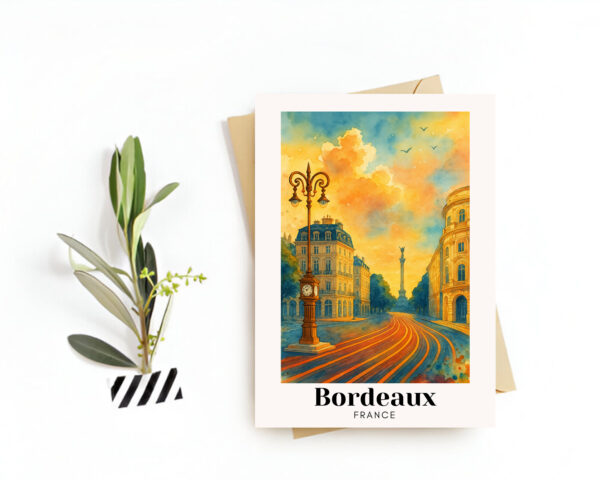Bordeaux, France Travel Postcard – Greeting Card – Place de la Bourse & Garonne River Illustration, Souvenir or Gift for Travelers
