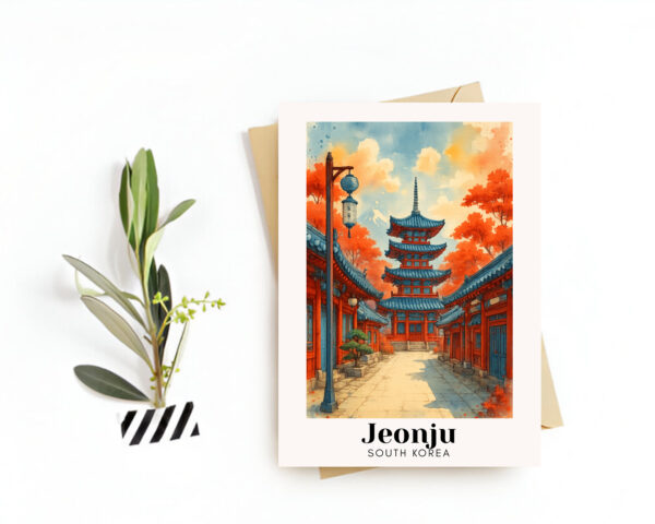 Jeonju, South Korea Travel Postcard – Greeting Card – Hanok Village & Traditional Culture Illustration, Souvenir or Gift for Travelers