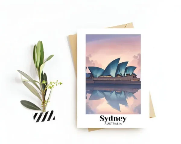 Sydney, Australia Travel Postcard – Greeting Card – Opera House & Harbour Bridge Illustration, Souvenir or Gift for Travelers