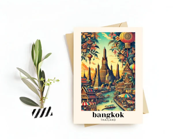 Bangkok, Thailand Travel Postcard - Greeting Card - Iconic Landmarks Illustration, Digital Download -Perfect Souvenir or Gift for Travelers