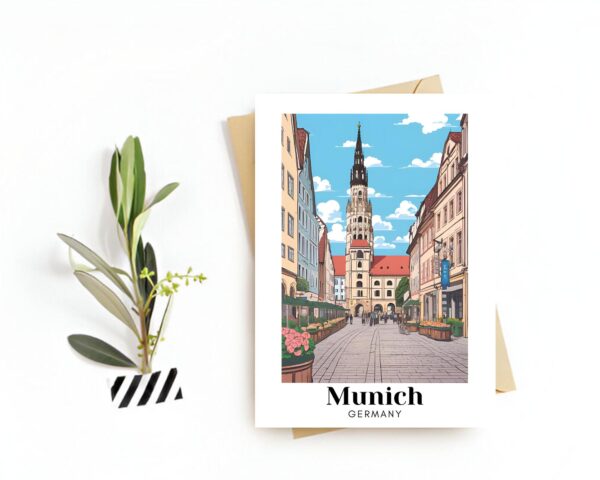 Munich, Germany Travel Postcard - Greeting Card - Iconic Landmarks Illustration, Digital Download - Perfect Souvenir or Gift for Travelers