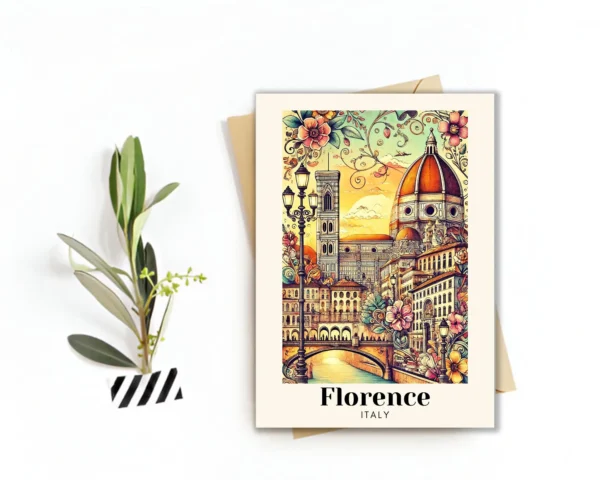 Florence, Italy Travel Postcard – Iconic Landmarks Illustration, Digital Download – Perfect Souvenir or Gift for Travelers
