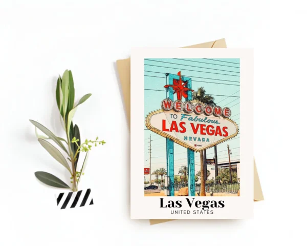 Las Vegas, Nevada Travel Postcard – Greeting Card – USA Landmarks Illustration, Digital Download – Perfect Souvenir or Gift for Travelers