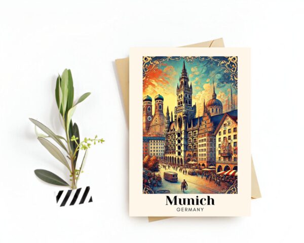 Munich, Germany Travel Postcard - Greeting Card -Iconic Landmarks Illustration, Digital Download - Perfect Souvenir or Gift for Travelers