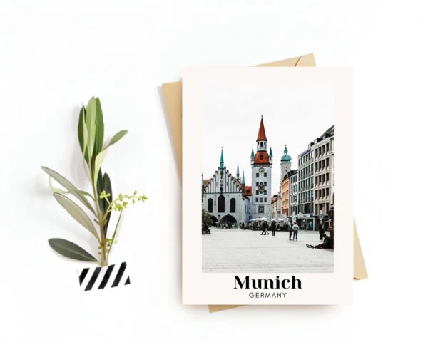 Munich, Germany Travel Postcard - Greeting Card - Iconic Landmarks Illustration, Digital Download- Perfect Souvenir or Gift for Travelers