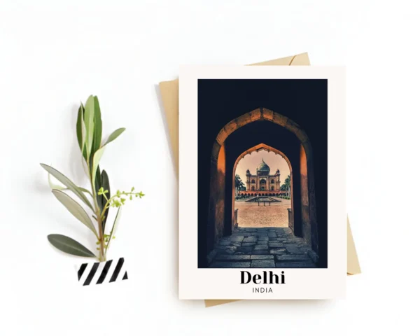 Digital Print Delhi, India Travel Postcard – Greeting Card – Iconic Landmarks Illustration – Perfect Souvenir or Gift for Travelers