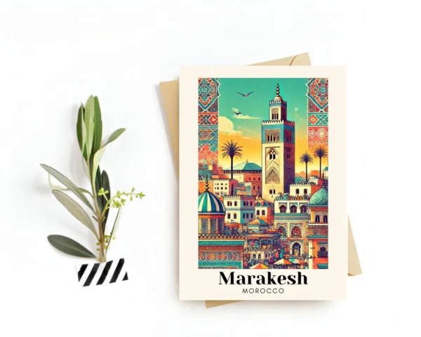 Marrakesh Postcard Morocco Poster The Kasbah Mosque ,Digital Print Marrakech wall art interior design Marrakech Travel souvenir
