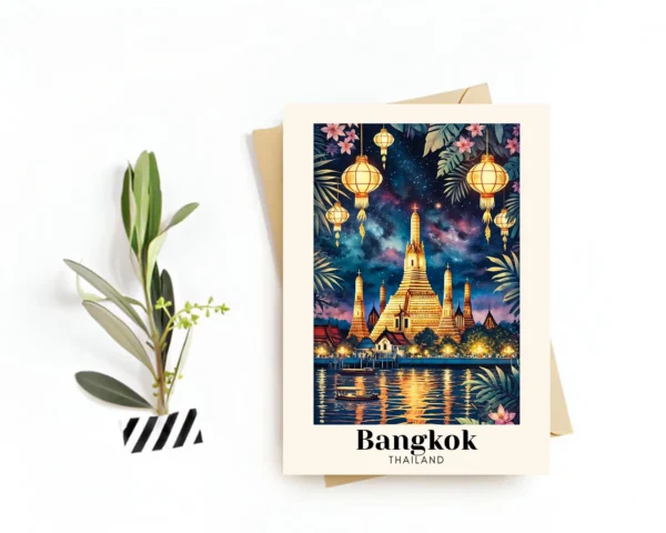 Bangkok, Thailand Travel Postcard - Greeting Card - Iconic Landmarks Illustration, Digital Download - Perfect Souvenir or Gift for Travelers