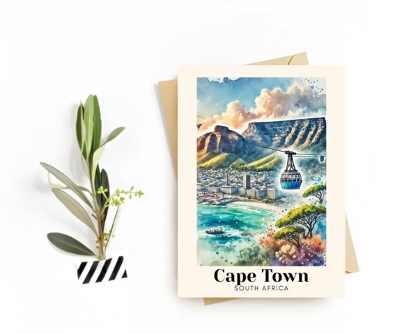 Cape Town, South Africa Travel Postcard—Greeting Card –Table Mountain Illustration, Perfect Souvenir or Gift for Travelers