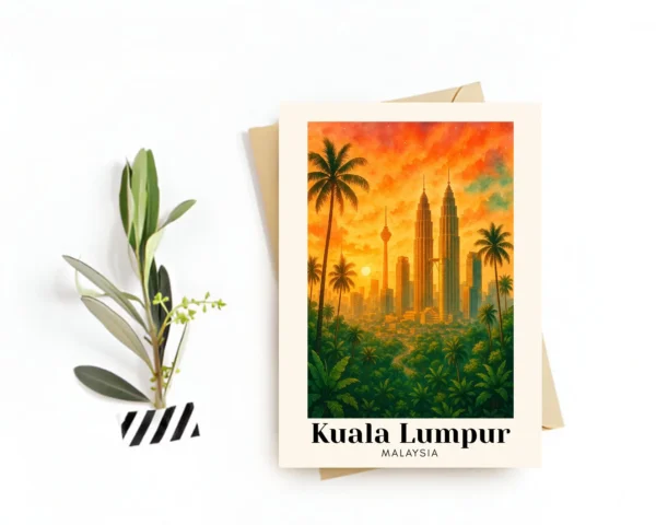 Kuala Lumpur, Malaysia Travel Card, HD Wall Art – Petronas Towers Print, Digital Download– The Perfect Travel Souvenir or Gift for Travelers