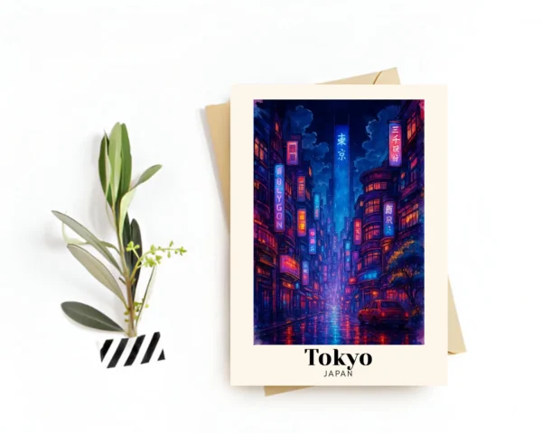 Tokyo, Japan Travel Postcard – Greeting Card – Cityscape & Cultural Landmarks Illustration, Digital Download –Souvenir or Gift for Travelers