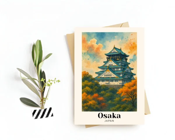 Osaka, Japan Travel Postcard – Greeting Card – Street Life, Castles & Vibrant Cityscape, Digital Download – Souvenir or Gift for Travelers