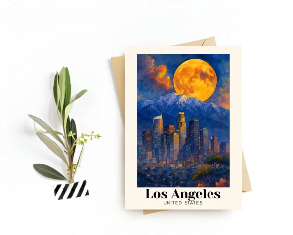 Los Angeles Travel Postcard – Greeting Card – Street Art & Iconic Cityscape, Digital Download – Perfect Souvenir or Gift for Travelers