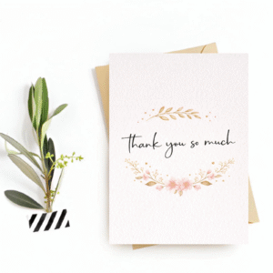 Thank You Card - "Thank You so much" Postcard with wheat stalk & flowers